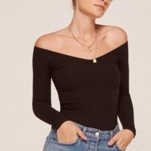 Reformation Sundown Black Ribbed Off The Shoulder Top